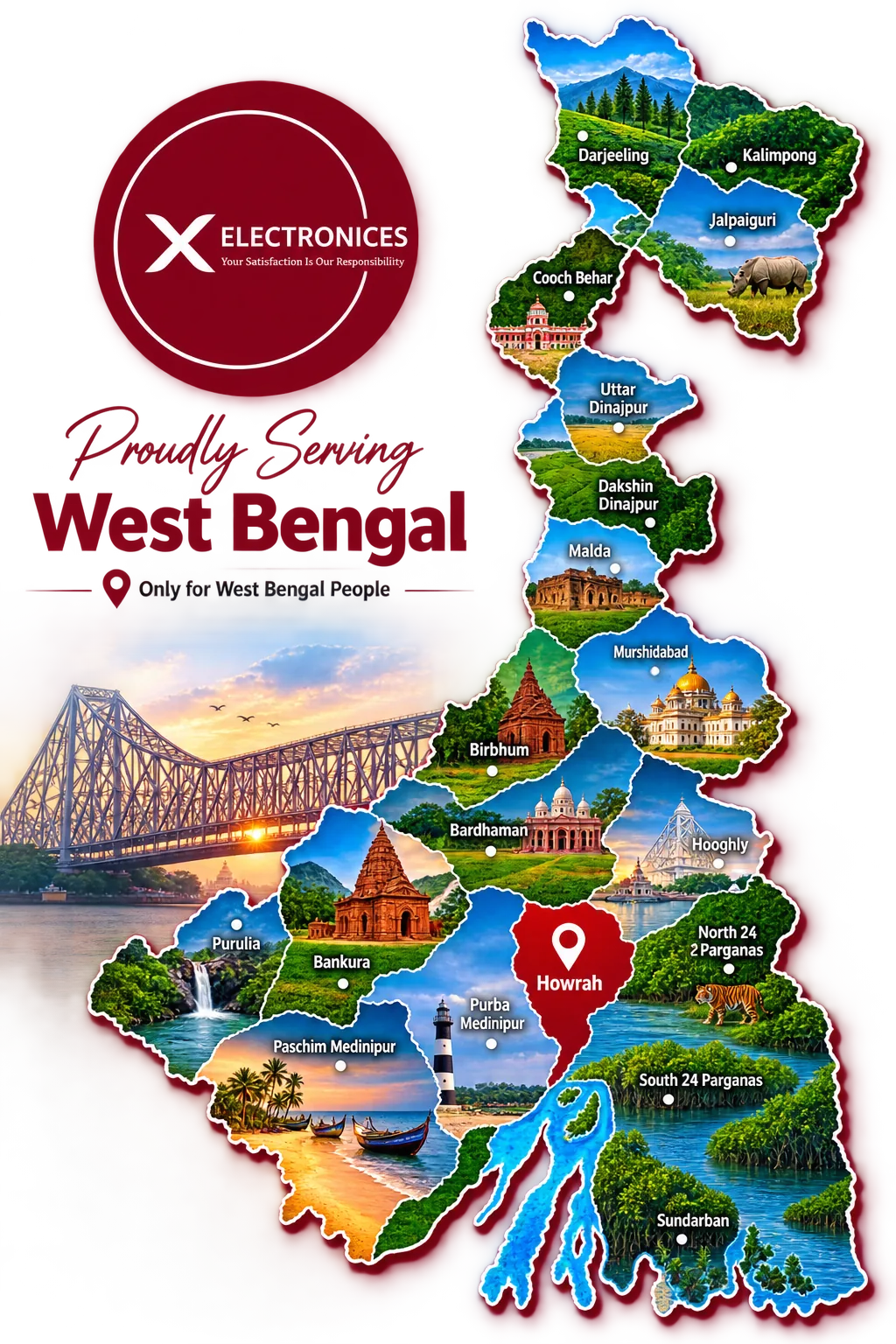 Stylized map of West Bengal